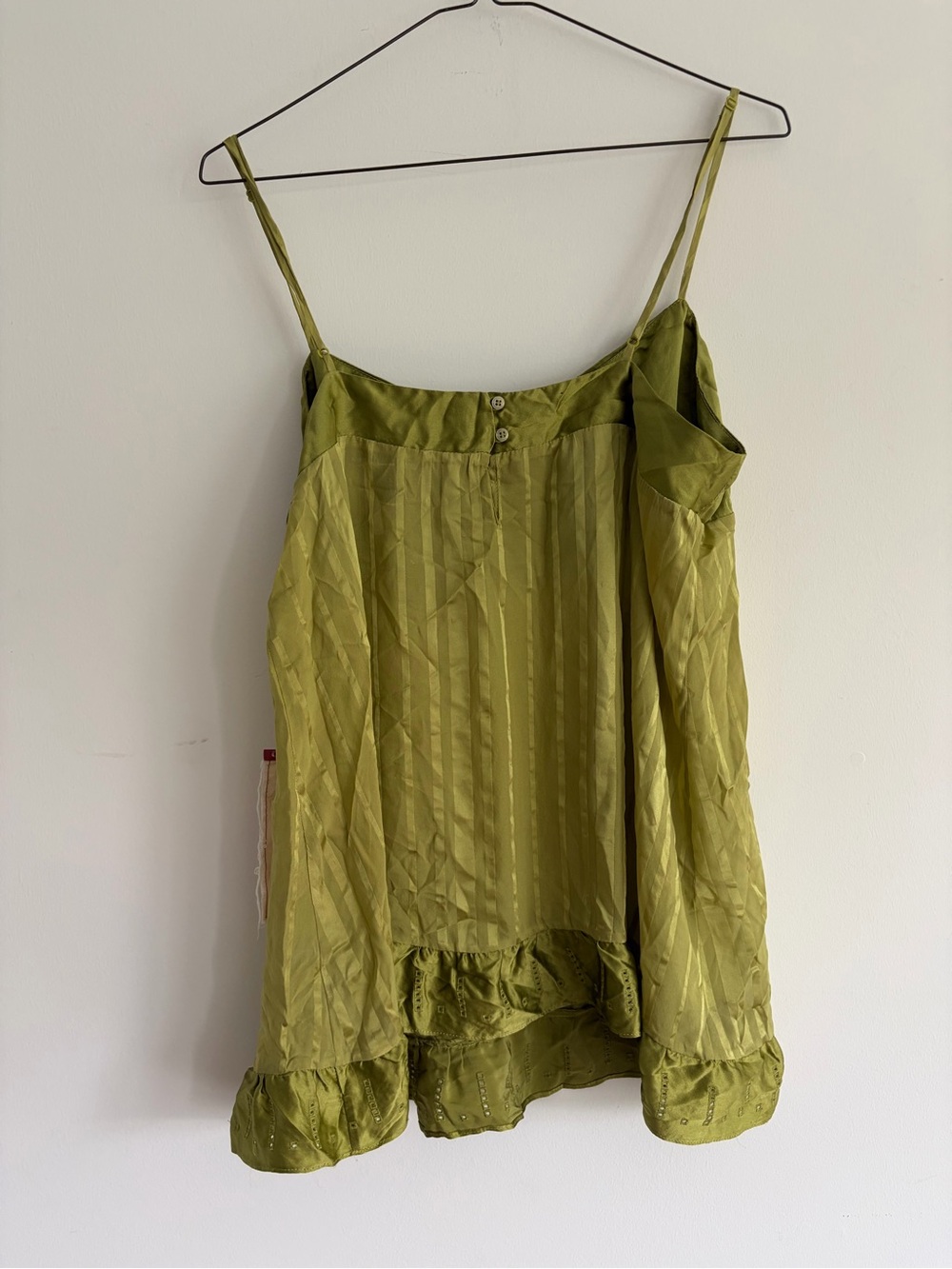NWT BCBGMaxAzaria Olive Green Silk Lace-Trim Slip Cami - Picture 3 of 7